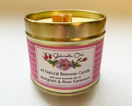 Candle: Gabriella Oils: Natural Petitgrain and Rose Geranium Beeswax Candle