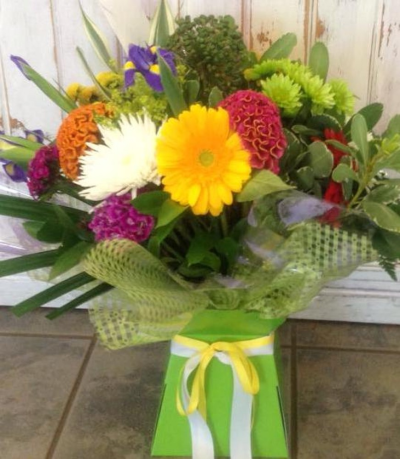 You are my Sunshine - Love colour? - here is our most vibrant bouquet of gerbera, roses, sunflowers, even exotics if we have them in the shop that day, in other words  the most joyful blooms we can find. Aqua packed in water and gift boxed. 

It will never look exactly like the picture and flower content varies according to season, but always bright and lovely we promise.

This is a Molly Blooms' best seller and not available elsewhere