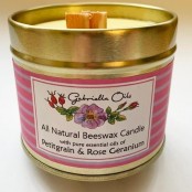 Candle: Gabriella Oils: Natural Petitgrain and Rose Geranium Beeswax Candle